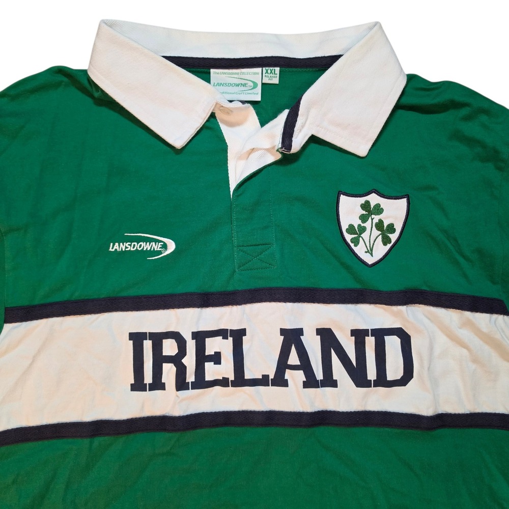 Vtg Lansdowne Men XXL Rugby Shirt Green Ireland Shamrock Relaxed Short Sleeve